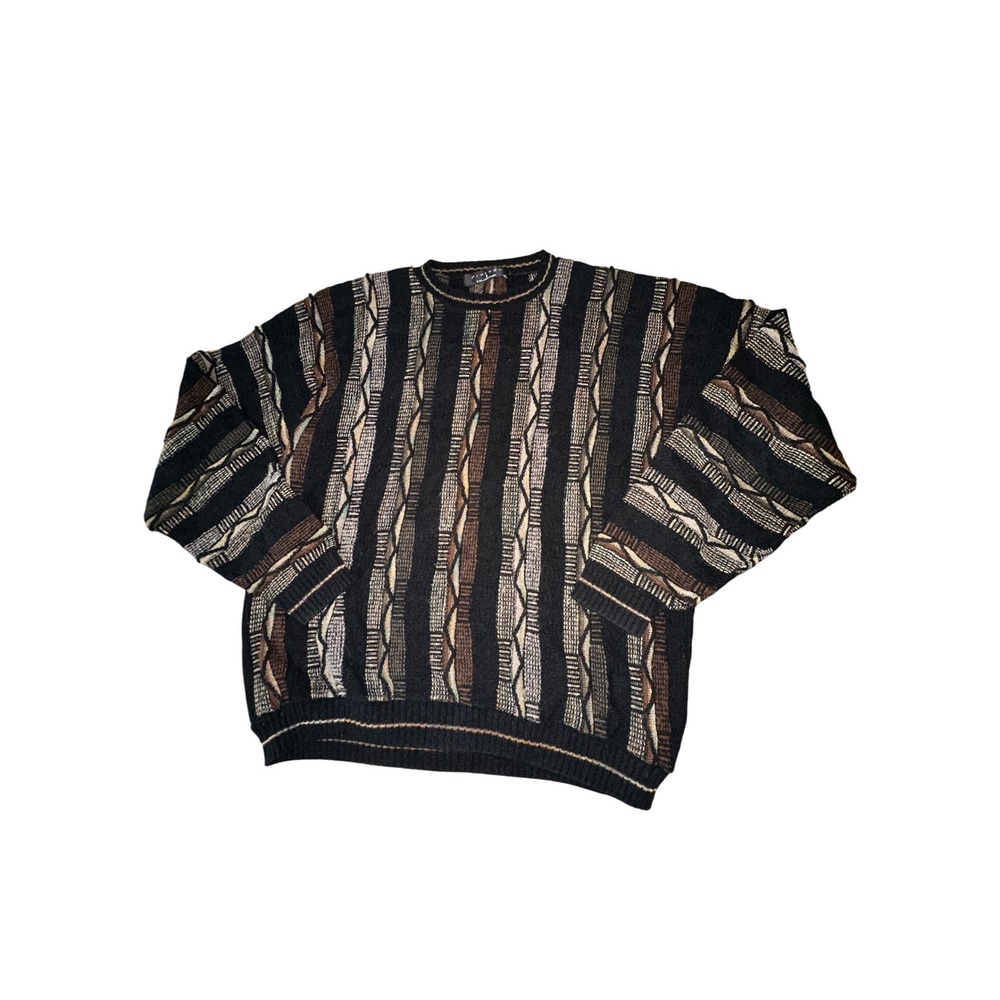 Protege Collection Mens XL 3D Textured Knit Sweater Vertical Stripe COOGI Style